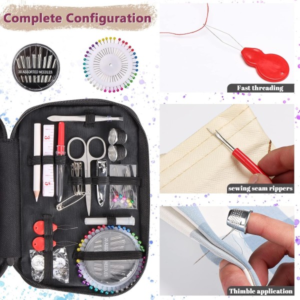 Grenerics sewing kit with,sarastas 130 sewing accessories with,DIY 프리미엄 재봉 용품 종류, 성인, 초보자, 여행 및 비상 상황에 적합 24 스풀, 재봉 바늘 등 장착