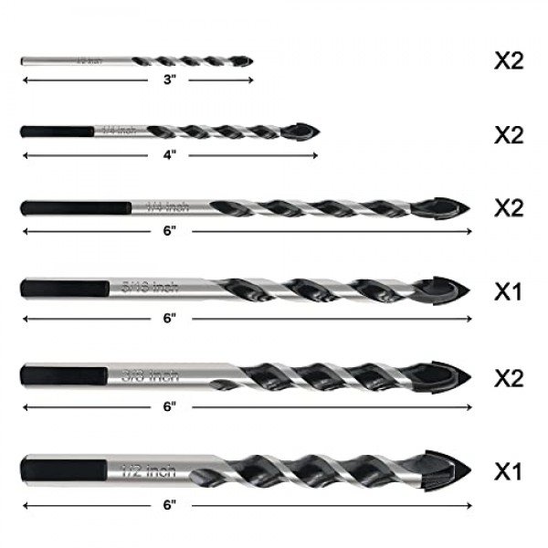 GMTOOLS 10개 벽돌 드릴 비트 세트, 1/8 ~ 1/2