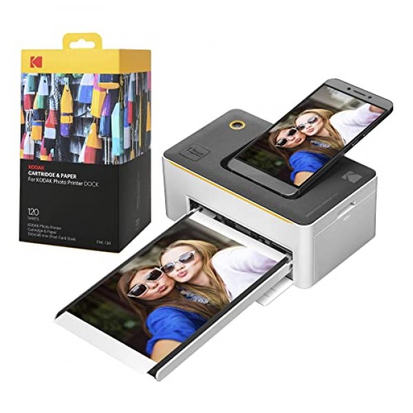 Kodak Dock 프리미엄 4x6인치 휴대용 인스턴트 포토 프린터(2022년 에디션) 120매 번들 | 풀 컬러 사진, 4Pass 및 라미네이션 프로세스 | iOS, Android 및 Bluetooth 장치와 호환 가능