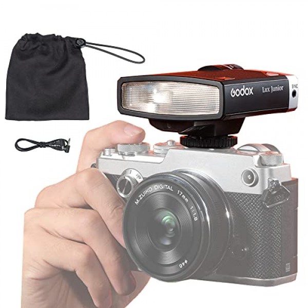 Godox Lux 주니어 플래시, 레트로 카메라 플래시, GN12 6000K CCT A/M 모드, 1/1-1/64 플래시 전원, Canon Nikon Sony Fuji Olympus 핫슈 카메라용