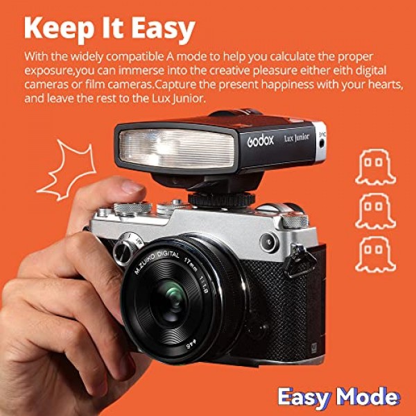 Godox Lux 주니어 플래시, 레트로 카메라 플래시, GN12 6000K CCT A/M 모드, 1/1-1/64 플래시 전원, Canon Nikon Sony Fuji Olympus 핫슈 카메라용