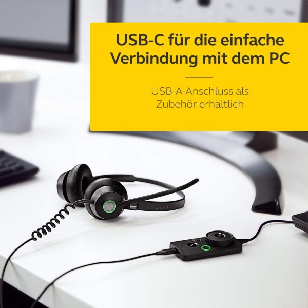 Jabra Engage 50 온이어 스테레오 헤드셋 - Microsoft 인증 디지털 유선 헤드폰 - 소프트폰 및 웹 클라이언트용 패시브 소음 제거 - USB-C 케이블 - 블랙