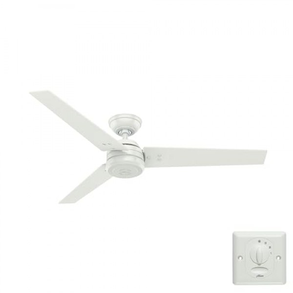 HUNTER FAN 천장 팬 Protos 132cm 실내 및 실외 및 벽 제어 장치, 신선한 흰색, 3개의 양면 블레이드, 신선한 흰색 및 밝은 줄무늬, 여름 또는 겨울에 이상적, 모델 50623