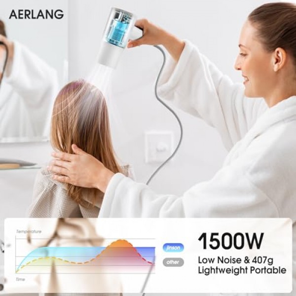 헤어 드라이어, 110,000RPM 브러시리스 모터 2억 개의 음이온 블로우 드라이어를 갖춘 고속 저소음 열 제어, 가정용, 여행용(쓰기) 1500W 속건성 휴대용 헤어드라이어