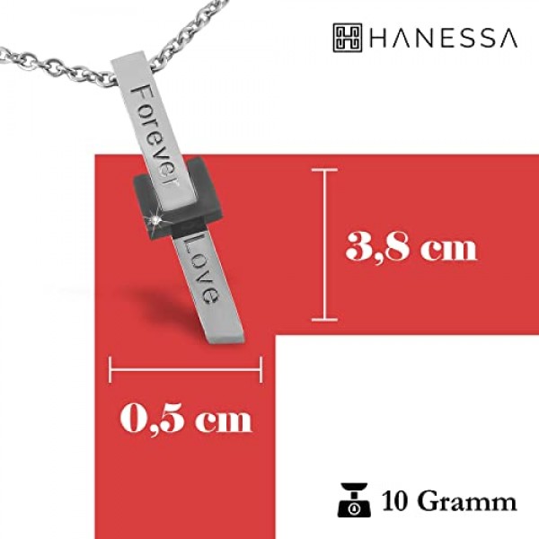 Hanessa 맞춤형 목걸이, 조각 스테인레스 스틸 50 cm, 펜던트 Forever Love Bar, 실버 블랙 골드 - 여성 남성을 위한 맞춤형 목걸이 - 맞춤형 주얼리 여성 남성