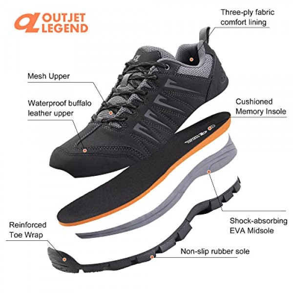 OL OUTJET LEGEND 남성용 방수 하이킹 신발 가죽 편안한 경량 안티 슬립 로우 탑 야외 워킹 작업 신발