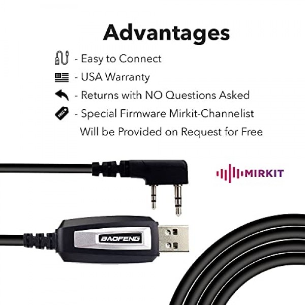Baofeng 라디오 UV-82용 MIRKIT Baofeng 프로그래밍 케이블 및 기타 Ham 라디오와 호환 가능: Baofeng UV-5R, 5RA, 5R Plus, 5RE, BF F8HP, UV3R Plus, BF-888S, 5R EX, 5RX3, GA-2S, BF- F8+