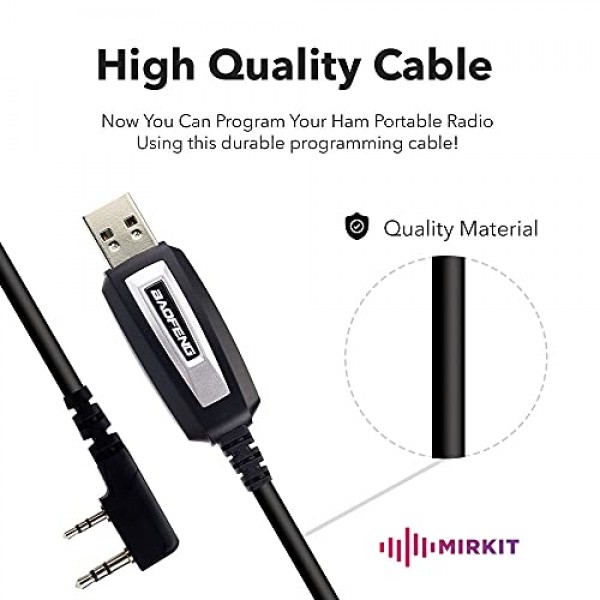 Baofeng 라디오 UV-82용 MIRKIT Baofeng 프로그래밍 케이블 및 기타 Ham 라디오와 호환 가능: Baofeng UV-5R, 5RA, 5R Plus, 5RE, BF F8HP, UV3R Plus, BF-888S, 5R EX, 5RX3, GA-2S, BF- F8+