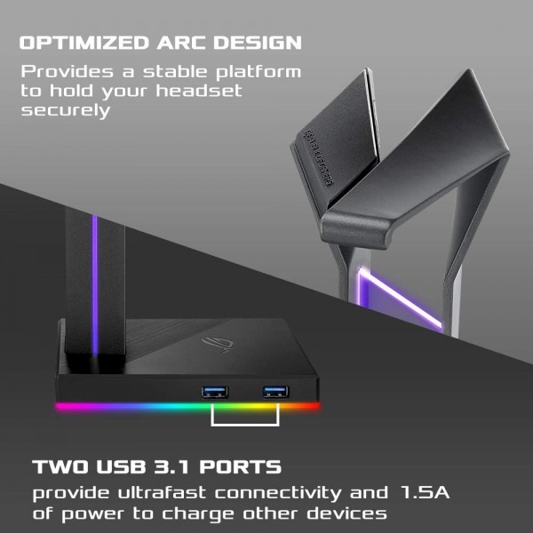 ASUS ROG Throne 게이밍 헤드셋 마운트(7.1 서라운드 사운드, USB 3.1 포트 2개, AURA Sync) Aura Sync(예) 무선 충전(아니요)