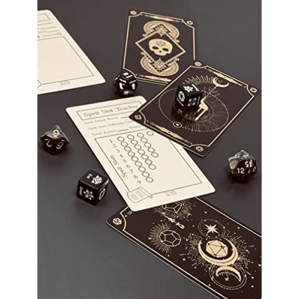 Citadel Black 탁상용 RPG 액세서리 카드 50장 세트 - D&D, 금박 주문 슬롯 추적기, 아이템 카드, 주문 카드, 빈 메모 카드, Dungeons and Dragons 5판 및 기타 탁상용 게임용