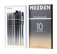 MEEDEN 전문 페인트 브러쉬 세트, 오일, 아크릴, 수채화 페인팅, 라이너, 필버트, 라운드, 팬, 플랫, 박스가 있는 셰이더의 호그 브리슬 오일 페인트 브러쉬용 긴 핸들 아