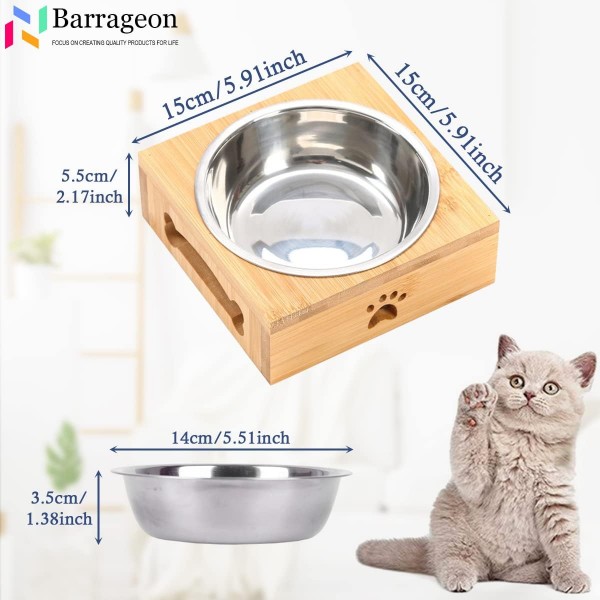 Barrageon 개 그릇 수유 스테이션 수유 그릇 프레임 세련된 대나무 프레임 물 그릇 수유 그릇 스테인레스 스틸 애완 동물 그릇 개 고양이 단일 그릇 15.4*15.5*5.5cm 단일 - 스