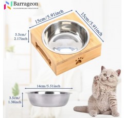 Barrageon 개 그릇 수유 스테이션 수유 그릇 프레임 세련된 대나무 프레임 물 그릇 수유 그릇 스테인레스 스틸 애완 동물 그릇 개 고양이 단일 그릇 15.4*15.5*5.5cm 단일 - 스