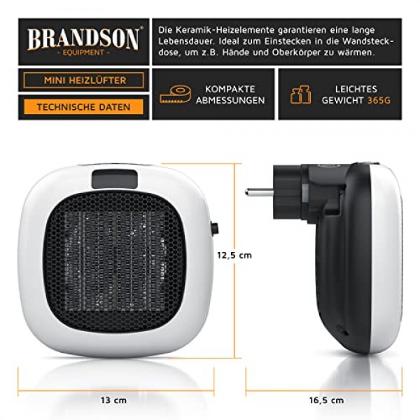 Brandson - 원격 제어 기능이 있는 소켓 팬 히터, 700W, 온도 조절 장치가 있는 연속 온도 제어 15~30°C, 타이머 1~12시간, 과열 방지, 온도 조절 장치를 사용한 난방 - 저소음 -