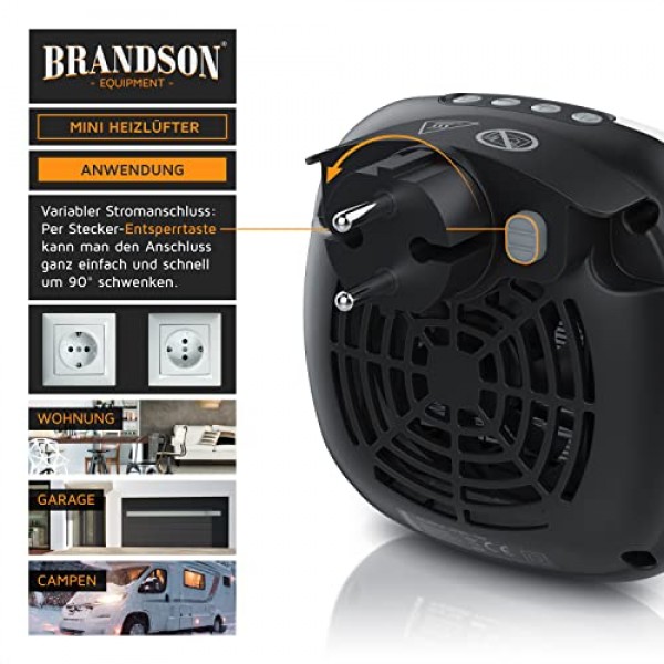 Brandson - 원격 제어 기능이 있는 소켓 팬 히터, 700W, 온도 조절 장치가 있는 연속 온도 제어 15~30°C, 타이머 1~12시간, 과열 방지, 온도 조절 장치를 사용한 난방 - 저소음 -