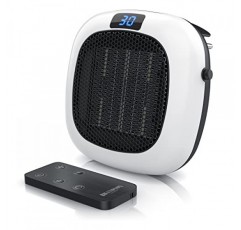 Brandson - 원격 제어 기능이 있는 소켓 팬 히터, 700W, 온도 조절 장치가 있는 연속 온도 제어 15~30°C, 타이머 1~12시간, 과열 방지, 온도 조절 장치를 사용한 난방 - 저소음 -