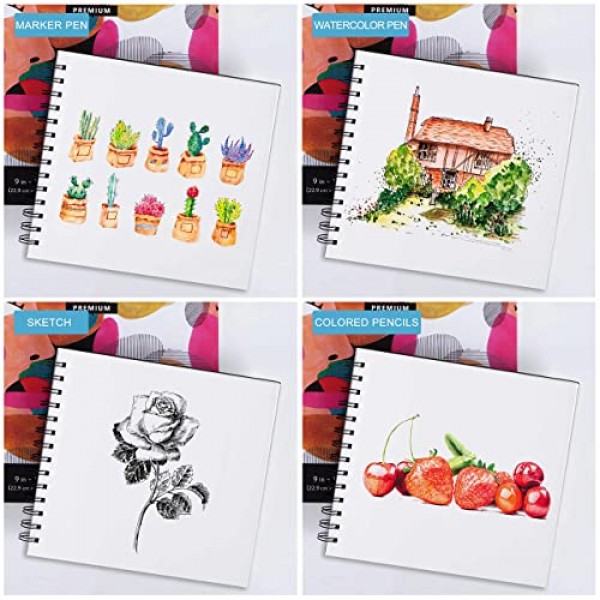 아트 마커 종이 패드, 7.67x7.67 휴대용 정사각형 스케치북, 60매 마커 도면 용지, 그리기 및 페인팅, 스케치, 채색, 레터링용 120 GSM/73 lb 아트지