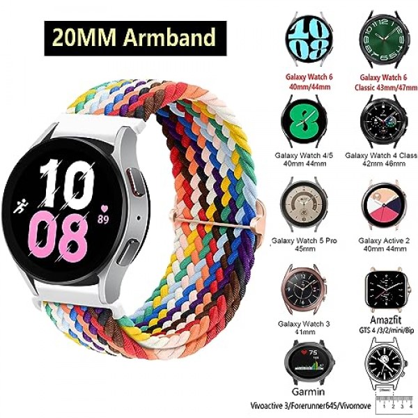 Samsung Galaxy Watch 6/5/4 40mm 44mm/Galaxy Watch 4/6 Classic 47mm 43mm 46mm 42mm/Watch 3 41mm/Active 2.6ST 20mm Samsung Watch 5 Pro용 브레이드 나일론 스포츠 시계 스트랩 45mm 밴드