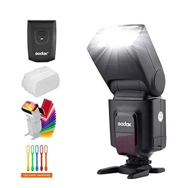 Godox 무선 433MHz GN33 카메라 플래시 스피드라이트, RT 송신기가 내장된 수신기 내장, Canon Nikon과 호환 가능 Sony Olympus Pentax Fuji DSLR 카메라(디퓨저 + 필터 + USB LED 포함)