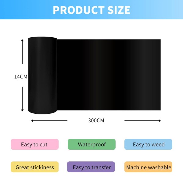 Bocguy Smart iron on Cri-cut Joy, 14cm300cm 플로터 호일 섬유, 열전달 비닐, 의류용 플렉스 호일 롤 철호일, 티셔츠 및 기타 직물, DIY 패턴 검정 14x300cm