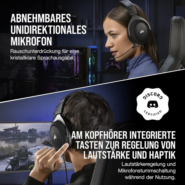 Corsair HS60 HAPTIC 스테레오 게임용 헤드셋 및 햅틱 베이스(택션 기술로 구동되는 햅틱 베이스, 메모리 폼 이어컵, 50mm 튜닝 네오디뮴 스피커 드라이버) Carbon HS60 HAPTIC 블