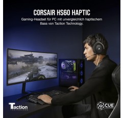 Corsair HS60 HAPTIC 스테레오 게임용 헤드셋 및 햅틱 베이스(택션 기술로 구동되는 햅틱 베이스, 메모리 폼 이어컵, 50mm 튜닝 네오디뮴 스피커 드라이버) Carbon HS60 HAPTIC 블
