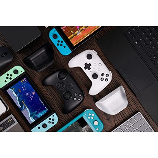 충전 도크가 포함된 8Bitdo Ultimate Bluetooth 컨트롤러, 뒤로 버튼이 포함된 2.4g 무선 프로 게임패드, 홀 조이스틱, 모션 컨트롤 및 스위치용 터보 기능, 스팀 데크 및 PC Windo