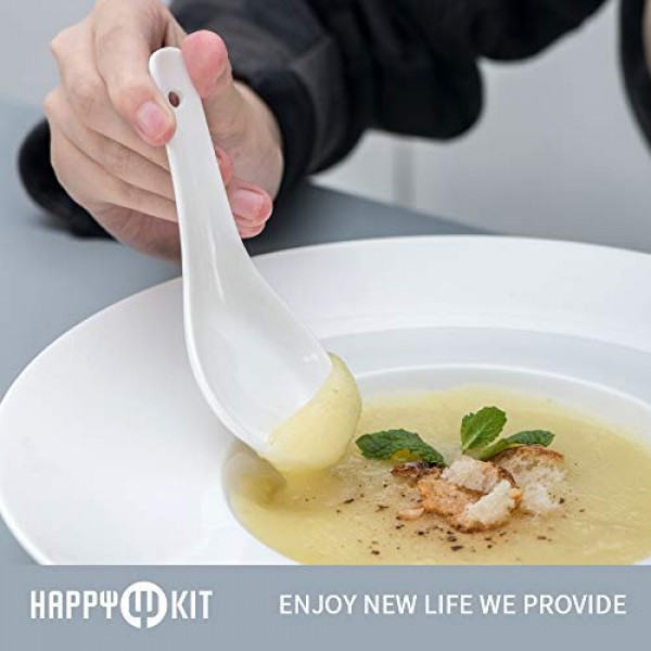 HAPPY KIT 아시아 수프 스푼 12개 세트, 코렐 포 미소 완탕 라면 만두 마카롱 식기세척기 및 오븐 안전에 적합한 세라믹 라면 스푼 세트