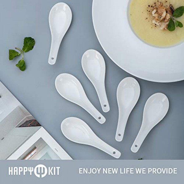 HAPPY KIT 아시아 수프 스푼 12개 세트, 코렐 포 미소 완탕 라면 만두 마카롱 식기세척기 및 오븐 안전에 적합한 세라믹 라면 스푼 세트