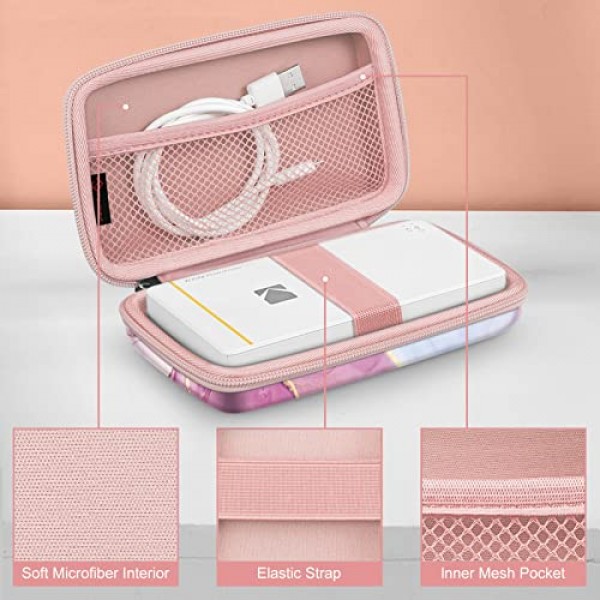 Kodak Step/Kodak Mini 2 HD/Kodak PRINTOMATIC/Kodak 스마일 카메라 및 프린터용 Fintie 보호 케이스 - 내부 포켓이 있는 충격 방지 하드 쉘 휴대용 케이스, 반짝이는 대리석