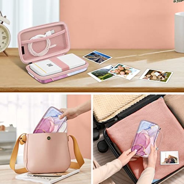Kodak Step/Kodak Mini 2 HD/Kodak PRINTOMATIC/Kodak 스마일 카메라 및 프린터용 Fintie 보호 케이스 - 내부 포켓이 있는 충격 방지 하드 쉘 휴대용 케이스, 반짝이는 대리석