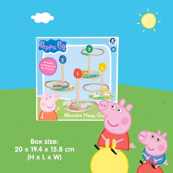Peppa Pig Ring Toss Game – 끝없는 실내 및 실외 재미 – 조정 및 숫자 기술 개발 – 4개의 링 및 4개의 나무 캐릭터 표적 포함 – 3년 이상 FSC 인증