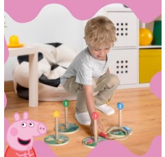 Peppa Pig Ring Toss Game – 끝없는 실내 및 실외 재미 – 조정 및 숫자 기술 개발 – 4개의 링 및 4개의 나무 캐릭터 표적 포함 – 3년 이상 FSC 인증