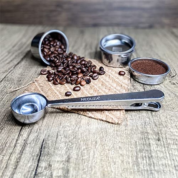 NEOUZA 51mm 스테인레스 스틸 필터 바구니 1/2/4 컵 에스프레소 밑면 포터필터, Delonghi,Yabano,Breville 51mm 커피 머신과 호환 가능. 선물: 블라인드 필터 및 스쿠프 클립