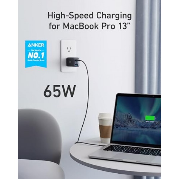 Anker USB C 충전기, 735 충전기(Nano II 65W), MacBook Pro/Air, iPad Pro, Galaxy S23, Dell XPS 13, Note 20/10+, iPhone 15/Pro, Steam Deck용 PPS 3포트 고속 컴팩트 접이식 그리고 더