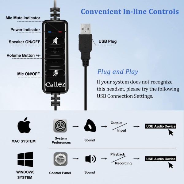 마이크가 있는 USB 헤드셋, 마이크 암 및 인라인 컨트롤이 있는 모노 PC 헤드셋, 노트북용 소음 제거 PC 헤드폰 홈 오피스 팀 회의 Skype Zoom Windows, Super Clear Chat(검은색)