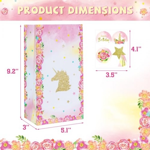 DECORLIFE 24PCS 유니콘 파티 호의 가방, 소녀 생일 파티를 위한 유니콘 케이크 가방, 소녀, 어린이, 소년, 스티커 포함, 4가지 스타일에 적합