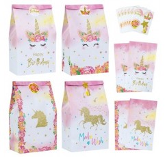 DECORLIFE 24PCS 유니콘 파티 호의 가방, 소녀 생일 파티를 위한 유니콘 케이크 가방, 소녀, 어린이, 소년, 스티커 포함, 4가지 스타일에 적합