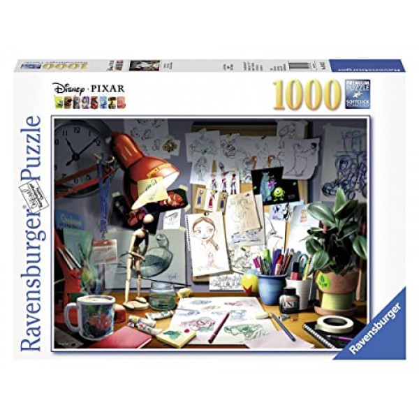 Ravensburger Disney Pixar - 아티스트의 책상 퍼즐 성인을 위한 1000피스 직소 퍼즐 – 모든 조각은 독특하며, Softclick 기술은 조각들이 완벽하게 결합된다는 것을 의미합니다.