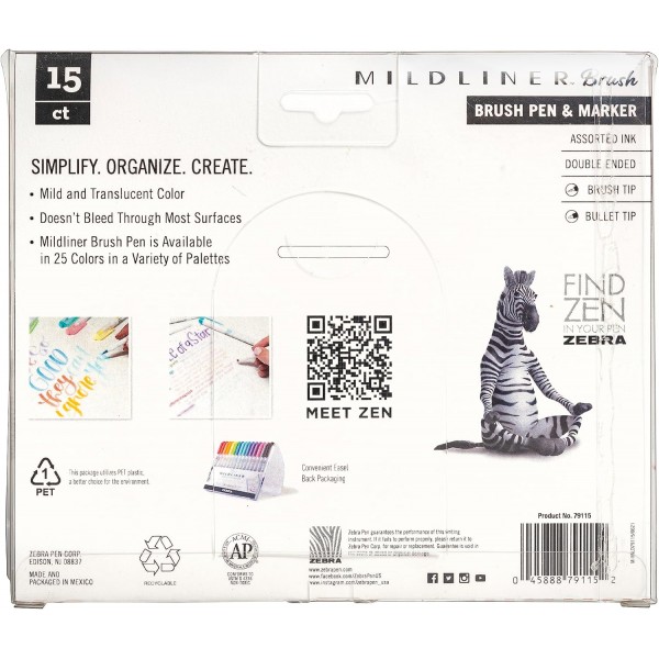 Zebra Pen Mildliner Double Ended Chisel Point 고급 팁 펜 및 마커 15pk - 모듬 색상 15팩 멀티 컬러