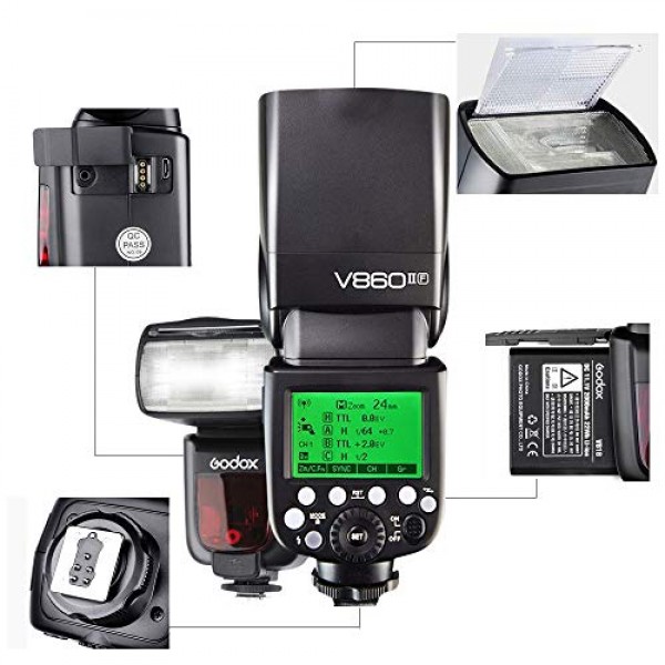GODOX V860II-C 캐논 카메라용 카메라 플래시 스피드라이트 2.4G 무선 E-TTL 1/8000s 고속 동기화 GN60 스피드라이트 사진