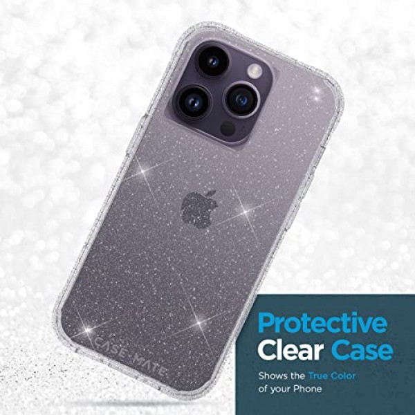 Case-Mate iPhone 14 Pro 케이스 - 시어 크리스털 [10FT 낙하 보호] [무선 충전 호환] iPhone 14 Pro 6.1용 귀여운 블링 스파클 럭셔리 커버, 긁힘 방지, 충격 흡수, 슬림 핏