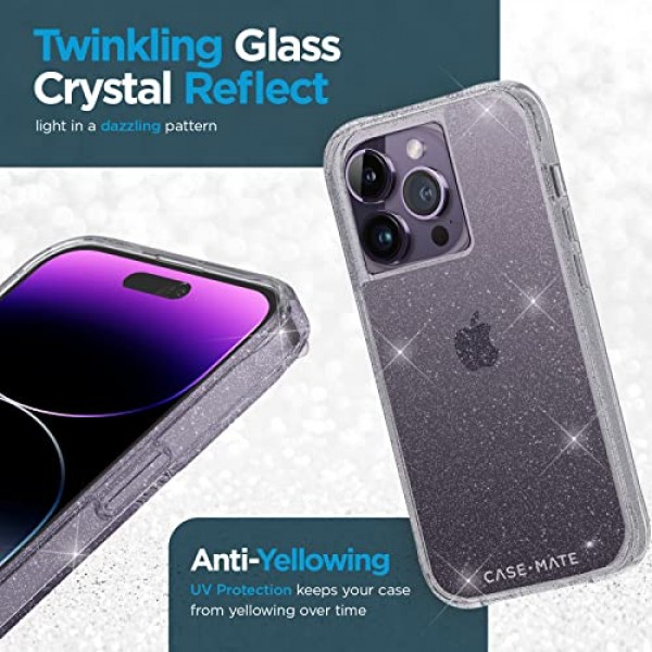 Case-Mate iPhone 14 Pro 케이스 - 시어 크리스털 [10FT 낙하 보호] [무선 충전 호환] iPhone 14 Pro 6.1용 귀여운 블링 스파클 럭셔리 커버, 긁힘 방지, 충격 흡수, 슬림 핏