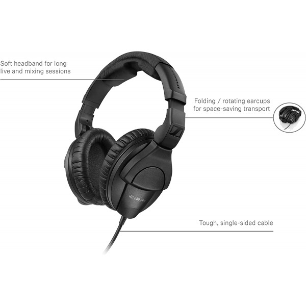 Sennheiser HD 280 PRO 전문가용 모니터링 헤드폰 Black & Stagg 고품질 마이크 케이블 XLR to XLR Male 6m Black Over-Ear Bundle with XLR to XLR Male 6m
