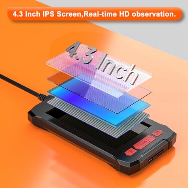 조명 기능이 있는 Zealtron 내시경 카메라, 4.3인치 IPS 스크린, 산업용 내시경, HD 검사 카메라, 8개의 LED가 있는 채널 카메라, IP67 방수 튜브 카메라, 반강체 케이블 5미터, 