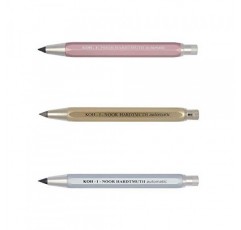 KOH-I-NOOR 5640 - 납 샤프너가 포함된 자동 금속 샤프 펜슬, 지뢰 강도 5.6mm - 3개 세트, 핑크, 골드, 실버