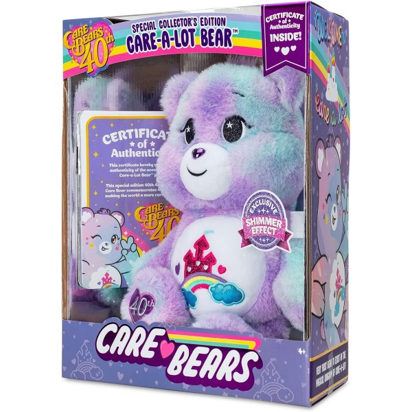 Care Bears 22439 Care-A-Lot Bear 40주년 기념 소원, 35 cm 수집 가능한 플러시 장난감, 어린이를 위한 부드러운 장난감 및 꼭 껴안고 싶은 장난감, 4세 이상의 소녀와 소년에게 