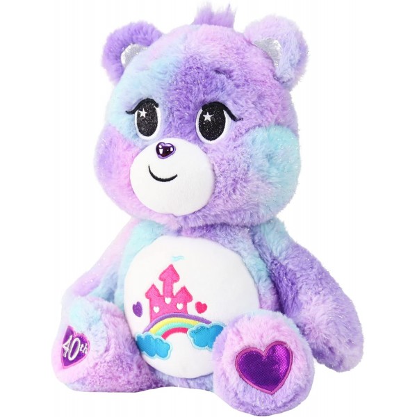 Care Bears 22439 Care-A-Lot Bear 40주년 기념 소원, 35 cm 수집 가능한 플러시 장난감, 어린이를 위한 부드러운 장난감 및 꼭 껴안고 싶은 장난감, 4세 이상의 소녀와 소년에게 
