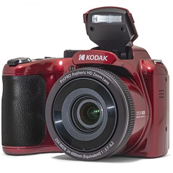 Kodak PIXPRO AZ255 디지털 카메라(빨간색), 간편 촬영 카메라 케이스, 32GB SD 메모리 카드, 충전식 배터리 및 충전기, USB 카드 리더기, 테이블 삼각대, 액세서리