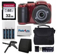 Kodak PIXPRO AZ255 디지털 카메라(빨간색), 간편 촬영 카메라 케이스, 32GB SD 메모리 카드, 충전식 배터리 및 충전기, USB 카드 리더기, 테이블 삼각대, 액세서리
